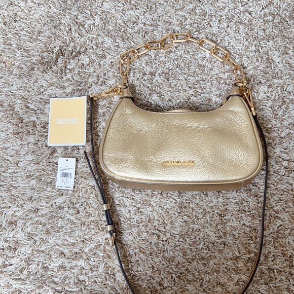 Michael Kors Cora Medium Metallic Leather Shoulder Bag - Picture 2 of 8